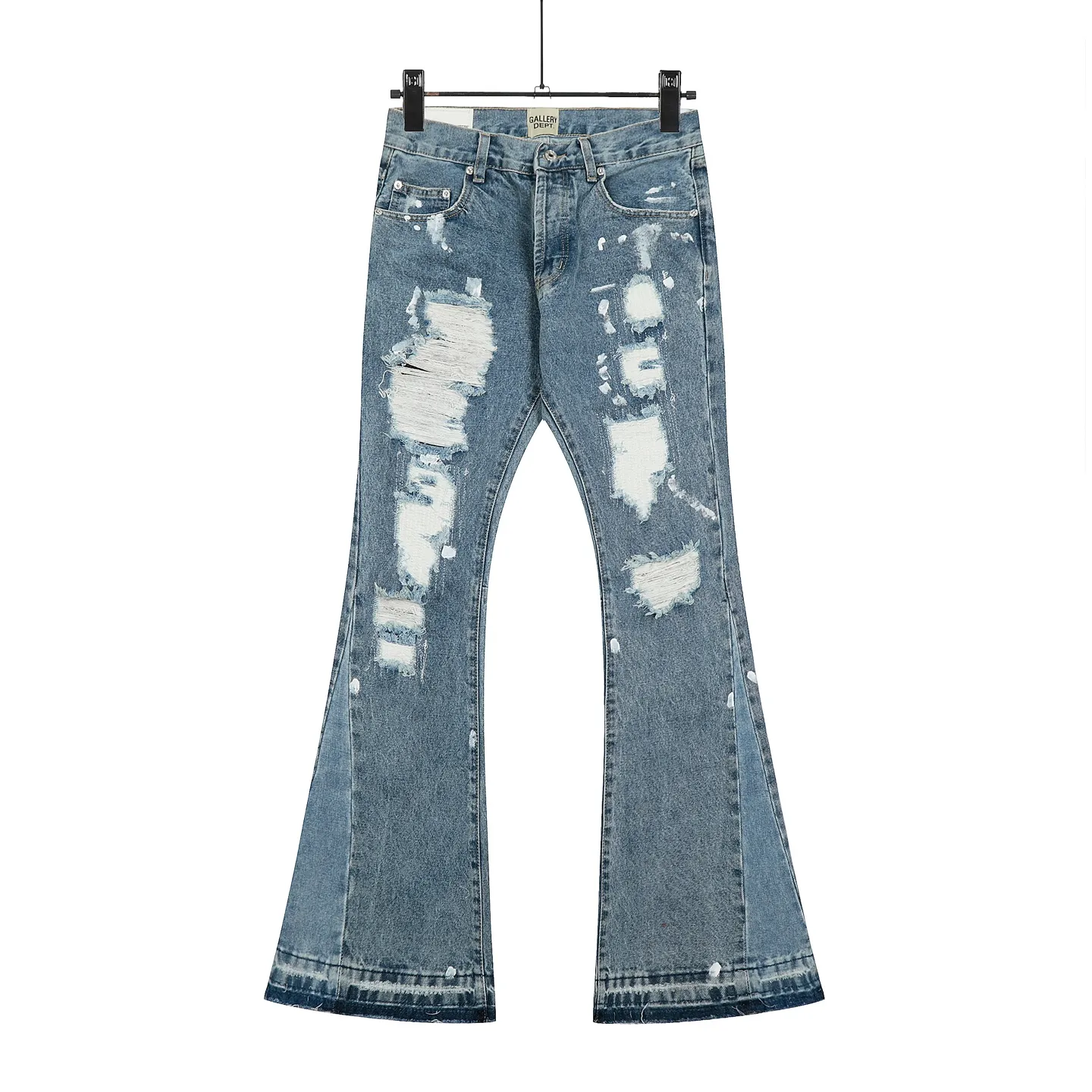 #8149 P250💰 Independent GALLERY DEPT. Vintage hole patch splicing black leather cross loose washed flared jeans - truly restore the ultimate vintage texture - original hardware accessories washed and other elevators, QR code analysis are all purchased from the original factory, high degree of restoration, you are welcome to compare with a certain product ~ - three-dimensional version loose and comfortable, not picky about the figure, tall and slim, factory Seiko, original factory quality control, same style for men and women, can be matched with couples, versatile recommendation Essential jeans for all seasons - sizes: 28 30 32 34 36